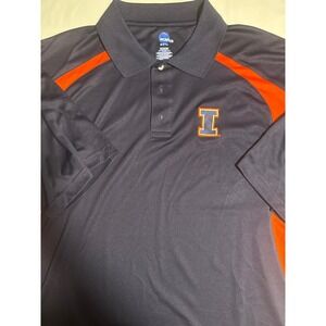 NCAA Illinois Fighting Illini Mens Large Navy Blue Orange Performance Polo Shirt